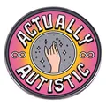 Spilla smaltata Actually Autistic con sfumatura rosa e gialla e simboli di infinito - Rosa