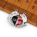 Ensemble de pendentifs cœur magnétiques rouge et noir avec gravure LOVE - Pendentif LOVE Baleine (012) / 100 Paires/Paquet (26x32mm) / Argent