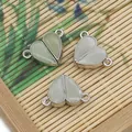 Pendentif magnétique en forme de cœur vert pour couple avec cadre en métal argenté - Lien Cœur (016) / 100 Paires/Paquet (13x19mm) / Vert clair