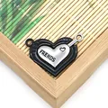 Pendentif cœur magnétique noir et argent avec gravure BEST FRIENDS pour couple et amis - Cœur Imbriqué Best Friends (017) / 100 Paires/Paquet (22x30mm) / Argent Noir