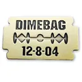 Golden razor blade pendant with Dimebag Darrell engraving and 12-8-04 commemorative date - Razor Blade Style