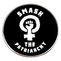 Smash the Patriarchy enamel pin badge with feminist fist symbol on white background - Feminist Female Fist / Black and White