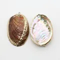 Pendentif ovale en nacre d'abalone avec bordure dorée et reflets irisés - Rainbow Abalone Shell