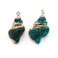 Lot de pendentifs coquillage DIY avec texture résine bleu-vert et détails dorés brillants - Conque Peau de Crocodile Teinte