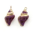 Pendentif coquillage naturel violet foncé avec bord doré pour boucles d'oreilles DIY - Conque Danxia Violette
