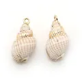 Pendentifs en coquillage naturel avec bordure dorée et boucles en métal pour bijoux - Conque de Riz Blanc