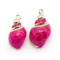Pendentifs coquillages spirale émaillés rose avec bords dorés et anneau métal - Conque Babylon Teinte