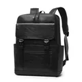 Sleek black faux leather business backpack for men with large capacity and buckle - Black
