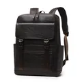 Dark brown retro leather backpack with flap cover and buckle closure for men - Brown