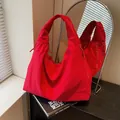 Large capacity red shoulder hobo bag in lightweight wrinkled fabric with drawstring detail - Red