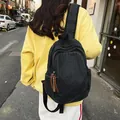 Casual black washed denim backpack with leather zipper pulls for women and students - Black