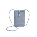 Mini sac de téléphone bandoulière tissé bleu clair avec rayures et cordon serrage - Bleu avec Boucle Blanche