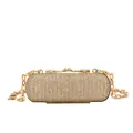 Luxury gold glitter clutch bag with metallic finish and chunky chain strap - Gold