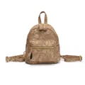 Kleiner brauner Damen-Rucksack aus Canvas mit floralem Jacquardmuster und Goldakzenten - Dunkelbraun