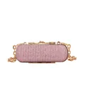 Pink glitter capsule clutch bag with golden metallic chain and spherical clasp closure - Pink