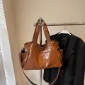 Retro brown faux leather tote bag with functional multi-pockets and adjustable shoulder strap - 39/25/15cm / Brown