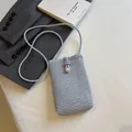 Mini crossbody phone bag with blue and white woven texture and rope strap - Blue with White Buckle
