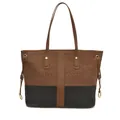 Borsa tote grande in tela bicolore con spallacci in pelle marrone da donna - Nero e Marrone