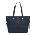 Borsa tote in denim retrò blu scuro con finiture in pelle nera e grande capacità - Blu scuro