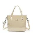 Bolso tote minimalista blanco crema con logo plateado y correa de hombro ajustable - Blanco Roto