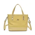 Bolso tote amarillo pálido elegante de lona y cuero con logo M y correa de hombro - Amarillo