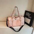 Bolso de viaje grande rosa jaspeado con asas de cuero y correa de hombro desmontable - Rosa