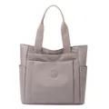 Large capacity taupe nylon tote bag with multiple pockets and top handles for women - Milk Tea