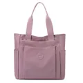 Mauve large capacity nylon tote bag with multiple zipper pockets and brand logo - Elegant Purple