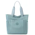 Light green nylon tote bag with multiple pockets and top handles in mint green - Aqua