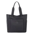 Large black nylon tote bag for women with multi-pocket design and dual fabric handles - Black