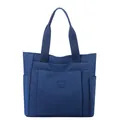 Deep blue high-density nylon tote bag with shoulder straps and logo detail - Blue