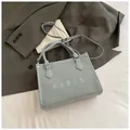Light blue commute tote bag with PARIS embroidery and adjustable long strap for women - Small Blue