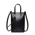 Bolso de mano mini negro en cuero sintético plisado con asas cortas y borla de moda - Negro