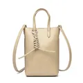 Bolso pequeño beige para móvil con nudo trenzado y cierre metálico elegante - Caqui
