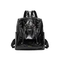 Retro black PU leather backpack with silver zippers and chain detail for women - Black