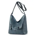 Retro Schultertasche aus weichem Leder mit mehreren Taschen in staubblauem Design - Blau