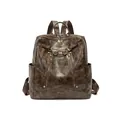 Retro dark brown leather backpack for women with dual zippers and large capacity - Brown