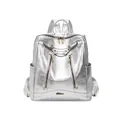 Silver metallic leather backpack with golden buckle detail and spacious compartments - Silver