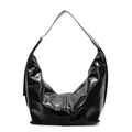 Chic black glossy leather hobo bag with crescent moon shape and wide shoulder strap - Black