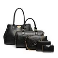 Set da 5 borse nere con stampa coccodrillo e dettagli in metallo dorato lucido - Nero