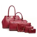 Set di 5 borse da donna color bordeaux con trama a coccodrillo e dettagli dorati - Borgogna