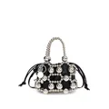 Elegante borsa a secchiello nera con coulisse, perline argento e ciondolo coniglio - senza ciondolo / Nero