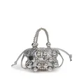 Borsa a secchiello argentata con perline metalliche e chiusura a coulisse da donna - senza ciondolo / Argento