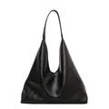 Borsa tote a triangolo nera minimalista in ecopelle testurizzata per l'uso quotidiano - Nero