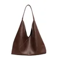 Borsa a tracolla vintage minimalista grande in ecopelle marrone scuro per donna - caffè