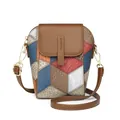 Sac bandoulière en cuir souple avec patchwork multicolore et rabat vintage élégant - Marron