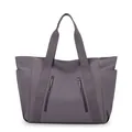 Water-resistant large nylon tote bag in dark dusty purple with multiple zip pockets - Vanilla