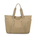 Waterproof khaki nylon tote bag with functional dual front zipper pockets for women - Khaki