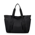 Borsa tote in nylon nero impermeabile con doppie tasche frontali e scomparti laterali - Nero