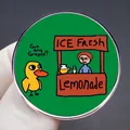 Emaille-Anstecknadel mit Ente und 'Got any Grapes?'-Schriftzug auf grünem Hintergrund - Cartoon Ente Limonaden Stil